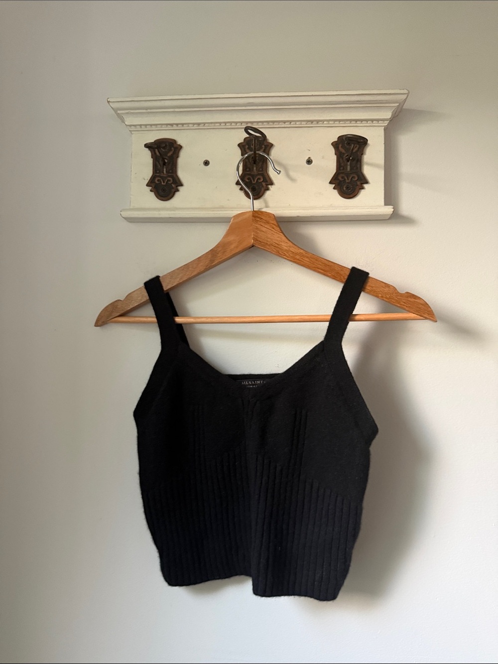 All Saints Black Sweater Tank Cashmere -Blend Ribbed Knit Cropped Top
